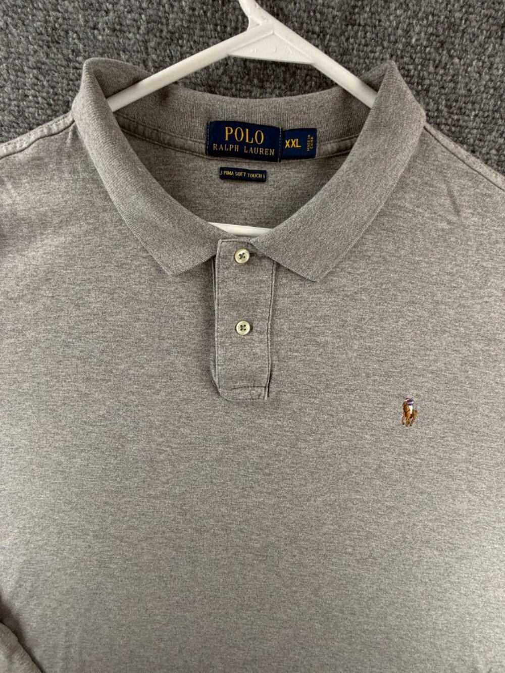 Polo Ralph Lauren 2XL Gray Long Sleeve Pima Soft Touch Polo Shirt Knit Cotton